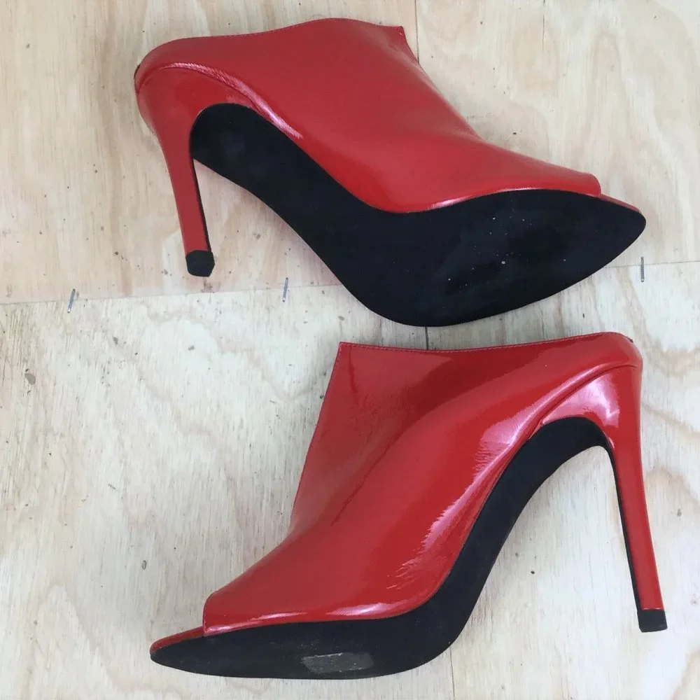 Jeffrey Campbell Shiny Red Peep Toe Booties 6